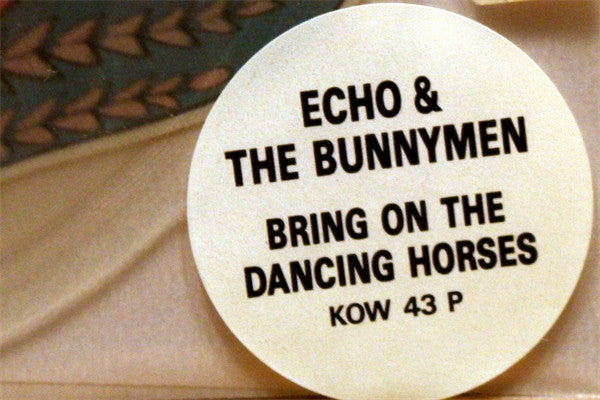 Image of Label Cover of 7" - VG+/VG+ - ECHO AND THE BUNNYMEN, Bring On The Dancing Horses (Korova; KOW 43P, UK 1985, Clear Plastic Stickered Sleeve, Shaped Picture Disc), ,  - 3226115E
