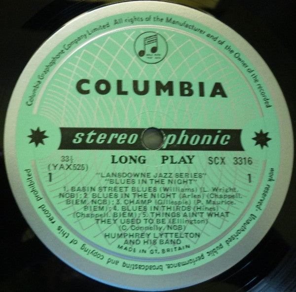 Image of Label Cover of LP - VG/VG - HUMPHREY LYTTELTON AND HIS BAND, Blues In The Night (Columbia; SCX 3316, UK 1960, Laminated Flipback Sleeve, Stereo), ,  - 3226080E