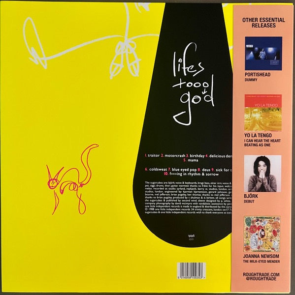 Image of Back Cover of LP - EX/VG+ - THE SUGARCUBES, Life's Too Good (One Little Independent Records; tplp5, UK 2022 Reissue, Inner, Rough Trade Essential Edition With OBI. Yellow Vinyl), Still In Opened Shrinkwrap,  - 3216059C