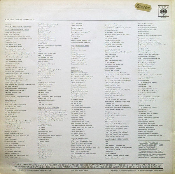 Image of Back Cover of LP - VG/VG - SIMON & GARFUNKEL, Bookends (CBS Orange Labels; 63101, UK 1970s Reissue, Shorewood Sleeve), ,  - 3216086C