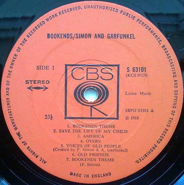 Image of Label Cover of LP - VG/VG - SIMON & GARFUNKEL, Bookends (CBS Orange Labels; 63101, UK 1970s Reissue, Shorewood Sleeve), ,  - 3216086C