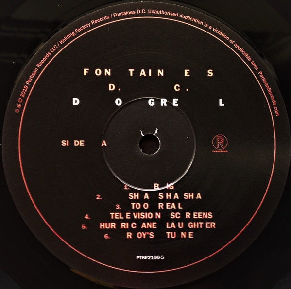 Image of Label Cover of LP - VG+/VG - FONTAINES D.C., Dogrel (Partisan Records; PTKF2166-1, UK, Europe & US Reissue, Inner), ,  - 3216148C