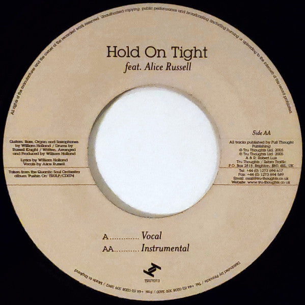 Image of Back Cover of 7" - /EX - THE QUANTIC SOUL ORCHESTRA, Hold On Tight (Tru Thoughts; TRU7073, UK 2005), ,  - 3256077S
