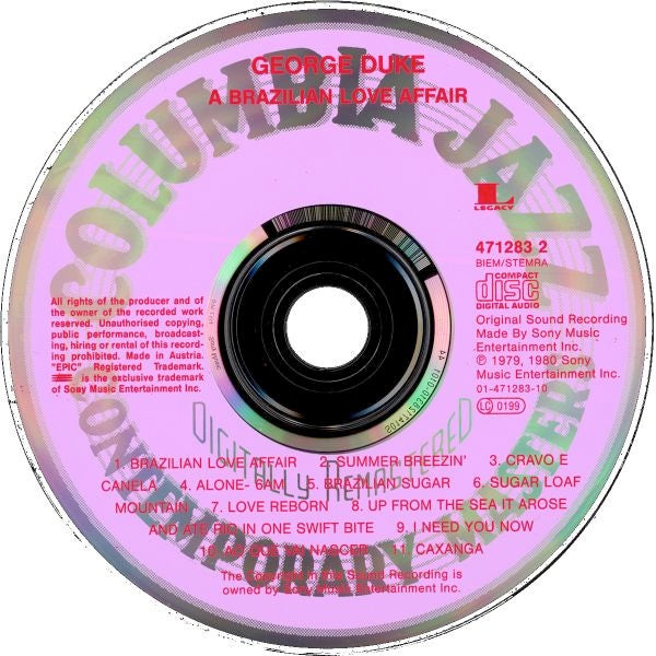 Image of Label Cover of CD - VG+/VG - GEORGE DUKE, A Brazilian Love Affair (Epic; EPC 471283 2, Europe Reissue, Jewel Case), ,  - 3216173C