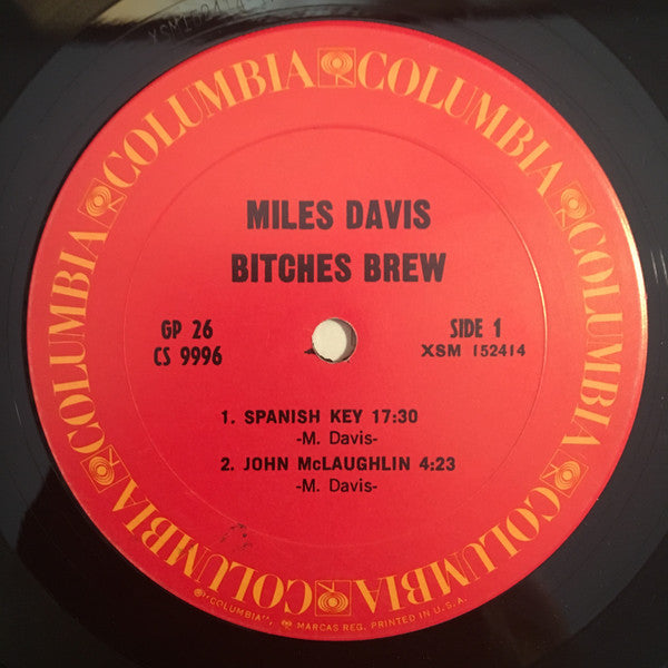 Image of Label Cover of 2xLP - VG/VG - MILES DAVIS, Bitches Brew (Columbia; GP 26, US 1970, Gatefold), Records have a few hairlines across the 4 sides but not many! Sleeve has heavy ringwear affecting main images. ,  - 3226087E