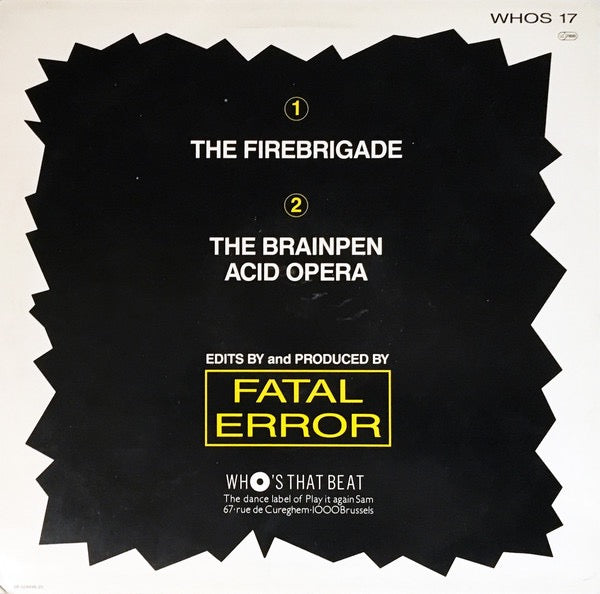 Image of Back Cover of 12" - VG+/VG - JARVIC 7, The Fire Brigade (Who's That Beat?; WHOS 17, Belgium 1989, Picture Sleeve), One notable scratch on A side.,  - 3216088C