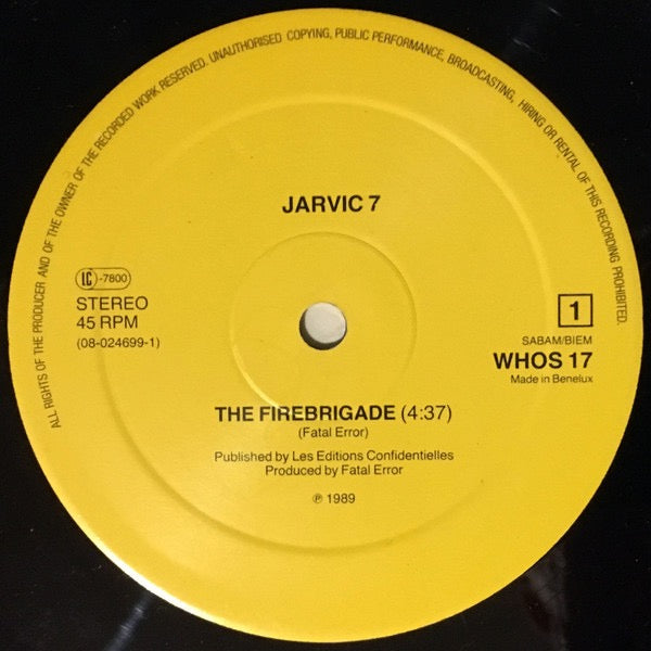 Image of Label Cover of 12" - VG+/VG - JARVIC 7, The Fire Brigade (Who's That Beat?; WHOS 17, Belgium 1989, Picture Sleeve), One notable scratch on A side.,  - 3216088C