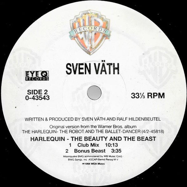 Image of Label Cover of 12" - VG/VG - SVEN V TH, Harlequin - The Beauty And The Beast (Warner Bros. Records; 0-43543, US 1994, Picture Sleeve), Strong VG.,  - 3216169C
