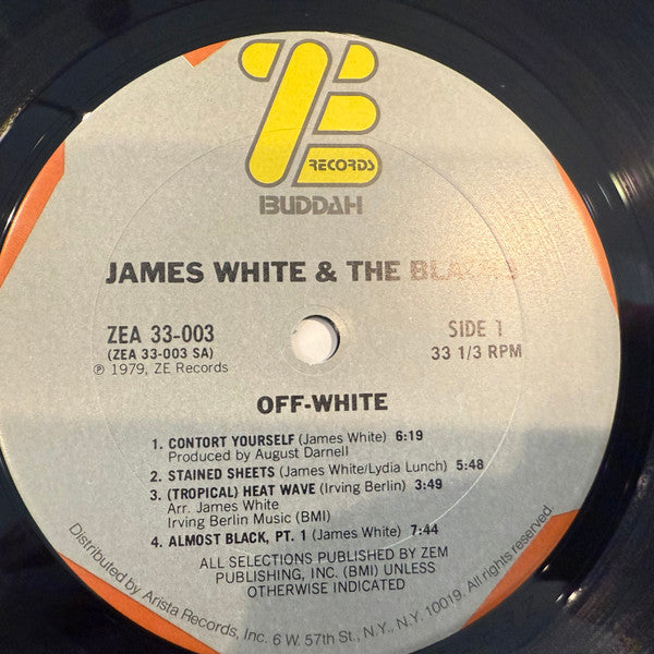 Image of Label Cover of LP - VG/VG+ - JAMES WHITE & THE BLACKS, Off White (ZE Records; ZEA33-003, US 1979), ,  - 3226184E