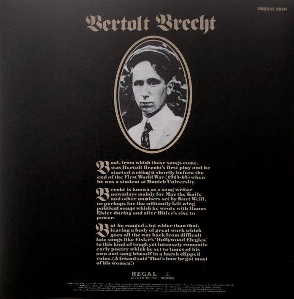 Image of Back Cover of 10" EP - VG+/VG+ - DAVID BOWIE, David Bowie In Bertolt Brecht's Baal (Regal Zonophone; DBBAAL 2018, Europe 2018 Reissue, Inside Loading Gatefold Sleeve), ,  - 3246117S