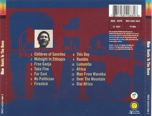 Image of Back Cover of CD - VG+/VG - RICO, Roots To The Bone (Mango; RRCD 54, Europe 1995, Jewel Case), One mark.,  - 3216235C