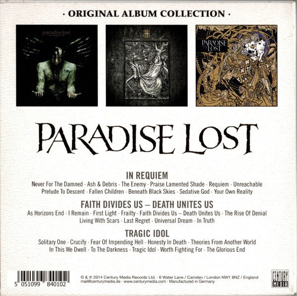 Image of Back Cover of 3xCD - VG+/VG+ - PARADISE LOST, Original Album Collection (Century Media; 9984010, Germany 2014, Slipcase), ,  - 3216226C