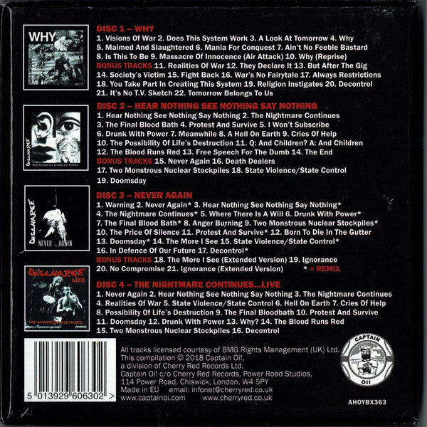 Image of Back Cover of 4xLP - VG+/VG+ - DISCHARGE, 1980-85 (Captain Oi!; AHOYBX363,  2018, Clamshell Box Set, 3 Inners & Booket), ,  - 3216244C