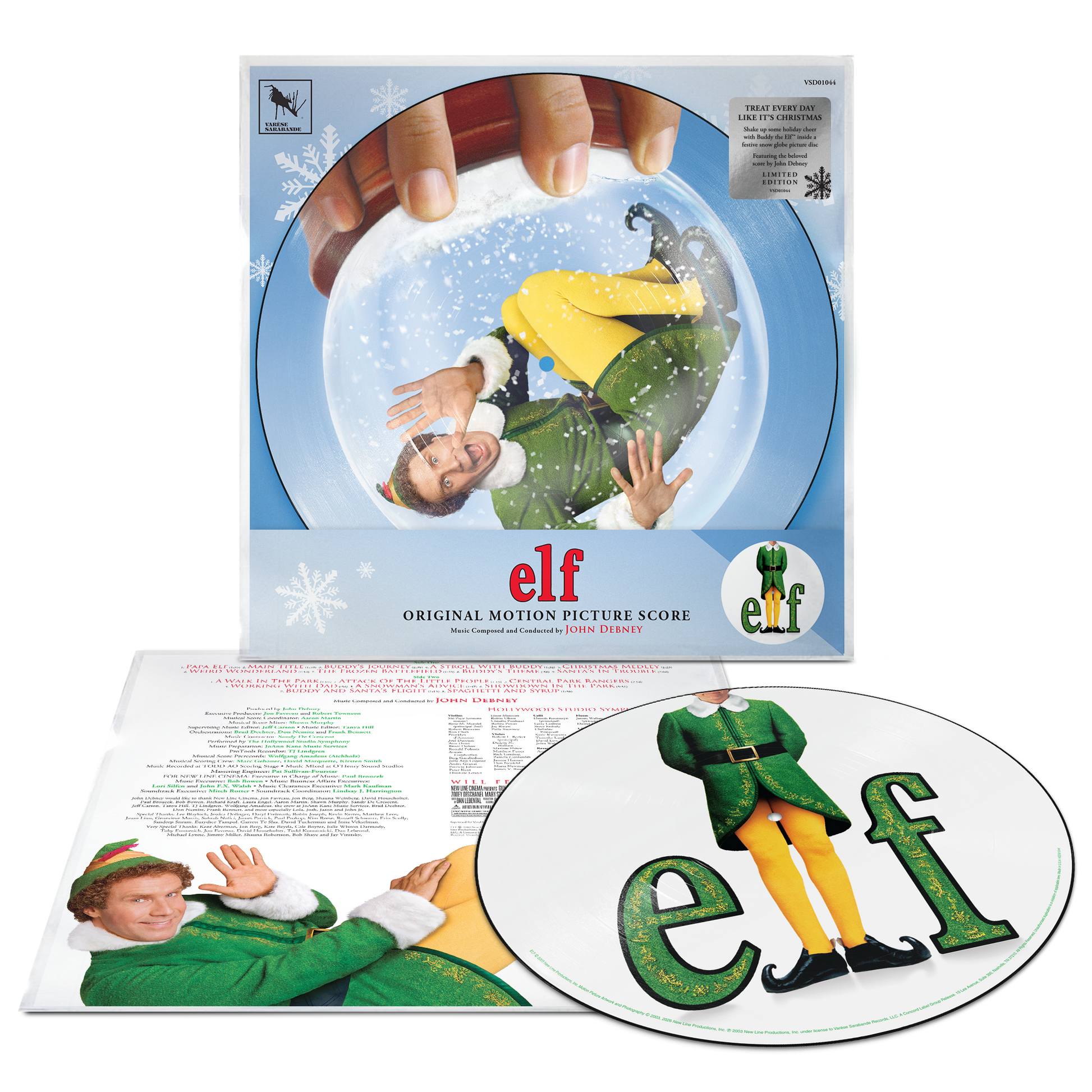 Image of Back Cover of 1xLP - NEW/NEW - JOHN DEBNEY, Elf - Original Motion Picture Score (Concord; 7278008, UK 2026 Reissue, Picture Disc), , New picture disc edition of the Jon Favreau-directed holiday favorite staring Will Ferrell as Buddy, a human raised in the North Pole to be an elf. After discovering he's really a human, Buddy heads to NYC to find his place in the world and his father. He not only finds his family, but he also manages to rekindle Christmas spirit in the city. The original score is com