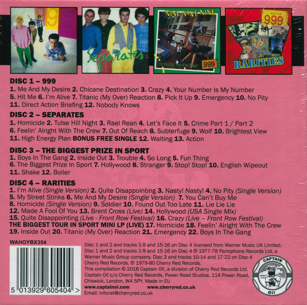 Image of Back Cover of 4xCD - VG+/VG+ - 999, The Albums 1977-80 (Captain Oi!; WAHOYBX354, UK 2018, Clamshell Box Set, Booklet), ,  - 3216266C