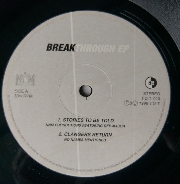 Image of Label Cover of 12" - VG/VG - VARIOUS, Breakthrough EP (T.O.T. Records; TOT010, UK 1998), Strong VG, sleeve has ring wear and vinyl has light fog signs. ,  - 3246200S