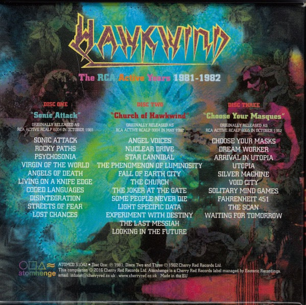 Image of Back Cover of 3xCD - VG+/EX - HAWKWIND, The RCA Active Years 1981-1982 (Atomhenge; ATOMCD 31042, UK 2016, Clamshell Box Set, Poster), ,  - 3216293C