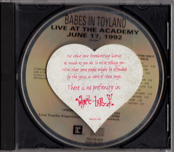 Image of Front Cover of CD - VG+/EX - BABES IN TOYLAND, Live At The Academy (Reprise Records; PRO-CD-5838, US 1992, Promo), ,  - 3256165S