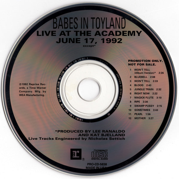 Image of Label Cover of CD - VG+/EX - BABES IN TOYLAND, Live At The Academy (Reprise Records; PRO-CD-5838, US 1992, Promo), ,  - 3256165S