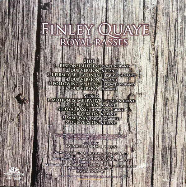 Image of Back Cover of LP - VG/VG - FINLEY QUAYE, Royal Rasses (Twinkle Music; NGLP574, UK 2014), Mark Across The Last Track, Edge Wear,  - 3246213S