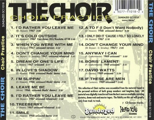 Image of Back Cover of CD - VG+/VG+ - THE CHOIR, Choir Practice (Sundazed Music; SC11018, US 1994, Jewel Case), ,  - 3236073E