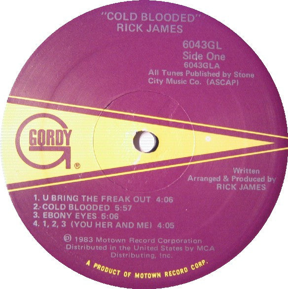 Image of Label Cover of LP - VG/VG+ - RICK JAMES, Cold Blooded (Gordy; 6043GL, US 1983, Gatefold, Inner), Sleeve worn with notched cut-out,  - 3216341C