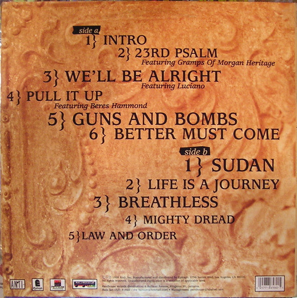 Image of Back Cover of LP - VG+/VG+ - BUJU BANTON, Unchained Spirit (Penthouse Records; PH-2000, Jamaica 1999), ,  - 3216354C