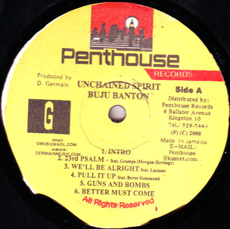 Image of Label Cover of LP - VG+/VG+ - BUJU BANTON, Unchained Spirit (Penthouse Records; PH-2000, Jamaica 1999), ,  - 3216354C