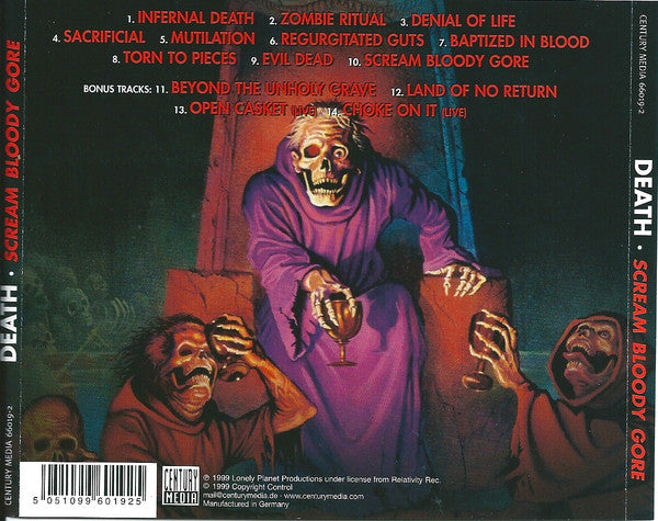 Image of Back Cover of CD - VG+/VG+ - DEATH, Scream Bloody Gore (Century Media; 66019-2, Europe 1999 Reissue, Jewel Case), ,  - 3216325C