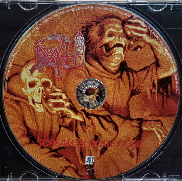Image of Label Cover of CD - VG+/VG+ - DEATH, Scream Bloody Gore (Century Media; 66019-2, Europe 1999 Reissue, Jewel Case), ,  - 3216325C