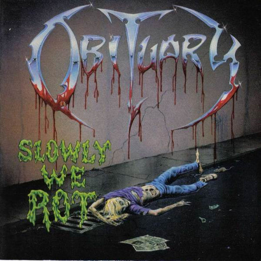 Image of Front Cover of CD - VG/VG+ - OBITUARY, Slowly We Rot (Roadrunner Records; RR 8768-2, Netherlands 1997 Reissue, Jewel Case, Gold Disc), Rear inlay a little wavy.,  - 3216326C
