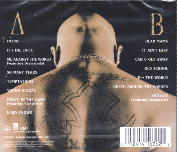 Image of Back Cover of CD - EX/EX - 2PAC, Me Against The World (Interscope Records; 1241416362, Europe , Jewel Case, Booklet), ,  - 3136122E