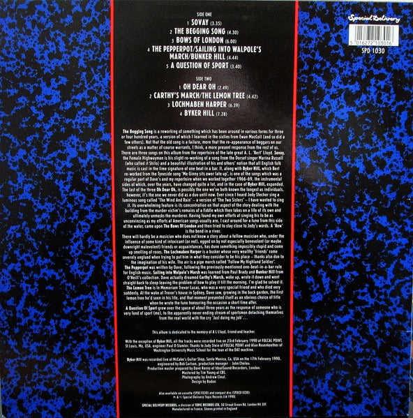 Image of Back Cover of LP - VG+/VG - MARTIN CARTHY & DAVE SWARBRICK, Life And Limb (Special Delivery; SPD 1030, UK 1990), Strong VG, Light mottled marks,  - 3216403C