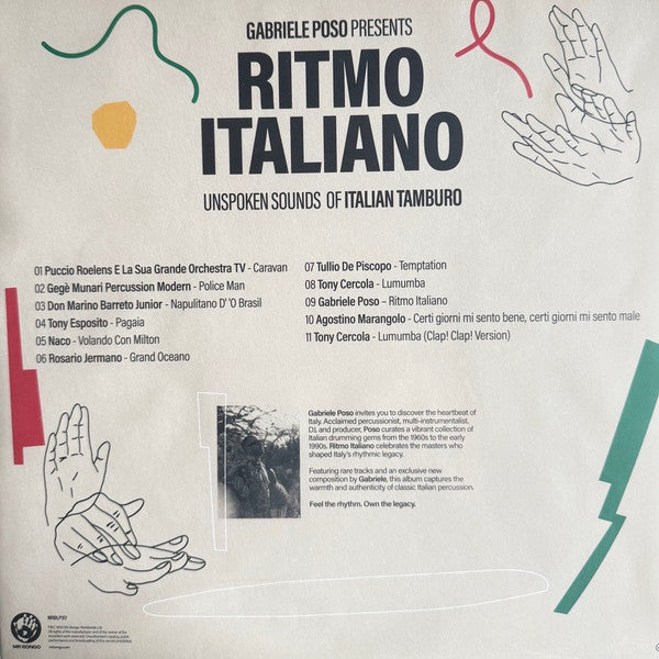 Image of Back Cover of LP - EX/EX - GABRIELE POSO, VARIOUS, Ritmo Italiano (Unspoken Sounds Of Italian Tamburo) (Mr Bongo; MRBLP317R, UK 2025, Red Vinyl), ,  - 3246284S