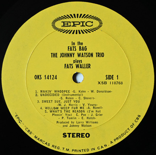 Image of Label Cover of LP - VG+/VG+ - THE JOHNNY WATSON TRIO, In The Fats Bag - The Johnny Watson Trio Plays Fats Waller (OKeh; OKS 14124, Canada 1967), Sleeve and record in great condition, still in opened shrinkwrap.,  - 3246291S