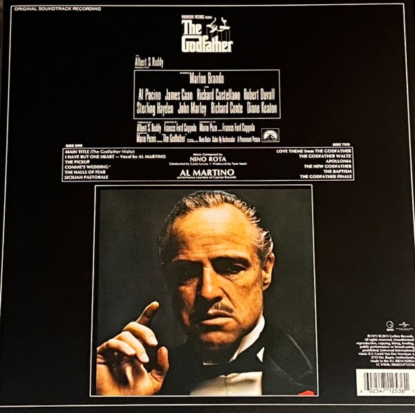 Image of Back Cover of LP - VG+/EX - NINO ROTA, The Godfather (Geffen Records; 0060254712536, USA, Canada & Europe 2026 Reissue, Tri-Gatefold, Limited Edition, Red & Black Marble Vinyl), With hype sticker cut off shrinkwrap.,  - 3226292E