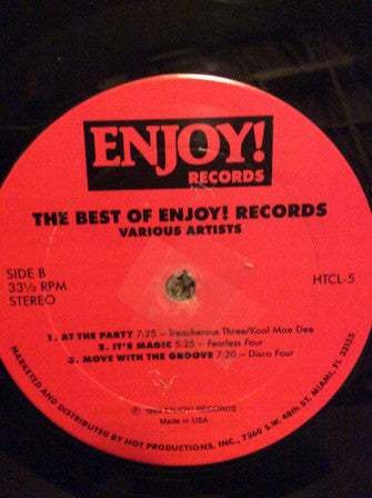 Image of Back Cover of 2xLP - VG/VG - VARIOUS, The Best Of Enjoy! Records (Hot Productions; HTCL 5, US 1989), Light marks. Light creasing on sleeve & evidence of previous price sticker.,  - 4126264E