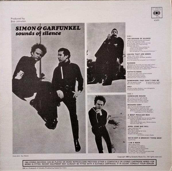 Image of Back Cover of LP - VG+/VG+ - SIMON & GARFUNKEL, Sounds Of Silence (CBS Sunburst Labels; 62690, UK 1975 Reissue), ,  - 3216412C