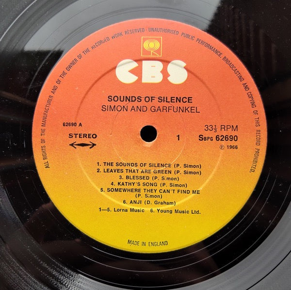 Image of Label Cover of LP - VG+/VG+ - SIMON & GARFUNKEL, Sounds Of Silence (CBS Sunburst Labels; 62690, UK 1975 Reissue), ,  - 3216412C