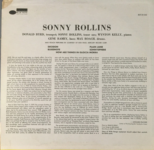 Image of Back Cover of LP - VG/VG - SONNY ROLLINS, Sonny Rollins (Blue Note (Dark Blue w/ black 'b'); BST-81542, US 1975 Reissue), ,  - 3226404E