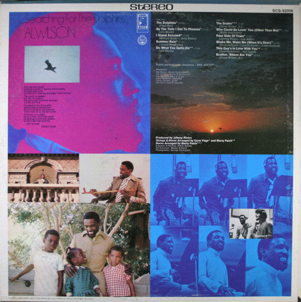 Image of Back Cover of LP - VG+/VG+ - AL WILSON, Searching For The Dolphins (Soul City; SCS-92006, US 1969), Lightest of marks. Light ringwear.,  - 3226374E