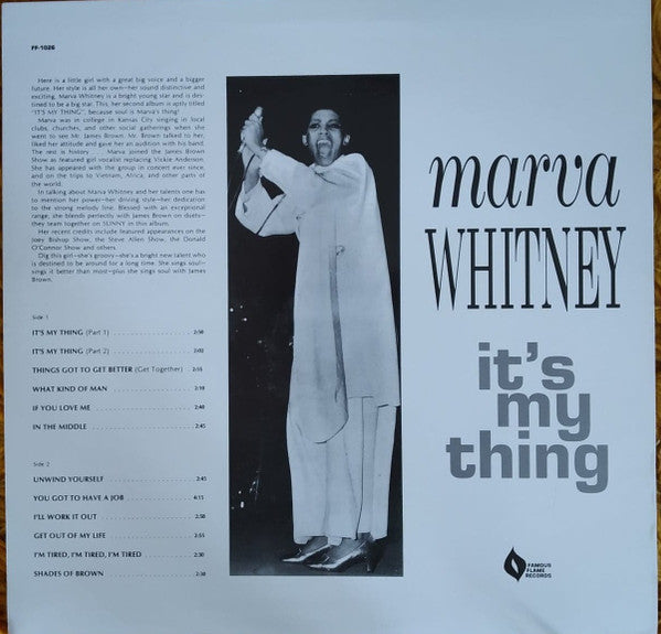 Image of Back Cover of LP - VG+/VG - MARVA WHITNEY, It's My Thing (Famous Flame Records; FF 1026, US 1993 Reissue, Unofficial), ,  - 3226412E