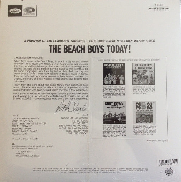 Image of Back Cover of LP - EX/EX - THE BEACH BOYS, The Beach Boys Today! (Capitol Records ; T 2269, US 2009 Reissue, Company Inner, Mono, 180 Gram Vinyl), ,  - 3226251E