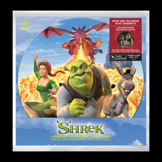 Image of Front Cover of LP - NEW/NEW - HARRY GREGSON-WILLIAMS & JOHN POWELL, Shrek (25th Anniversary) (Concord; 7278040, UK 2026, Picture Disc), , Get out of his swamp! In celebration of the 25th anniversary of the silver screen debut of everyone's favorite ogre, Varèse Sarabande presents a brand-new picture disc edition of Harry Gregson-Williams & John Powell's classic score for Shrek, featuring a hero shot of our heroes on Side A, and the dynamic duo of Shrek and Donkey on Side B. - 9410114C