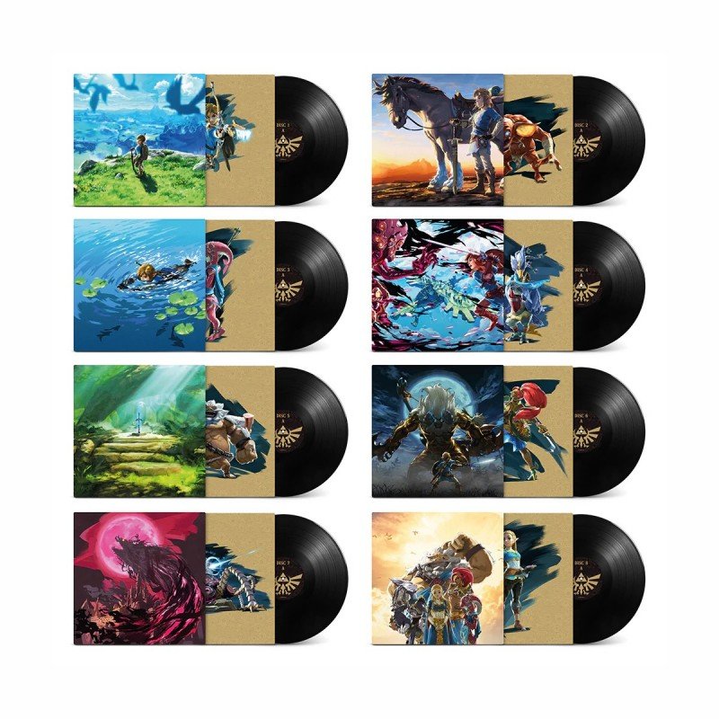 Image of Back Cover of 8xLP - NEW/NEW - MANAKA KATAOKA & YASUAKI IWATA & HAJIME WAKAI & SOSHI ABE, The Legend Of Zelda: Breath Of The Wild (Original Soundtrack) (Laced Records; LMLP300, UK 2026, Inner & Insert, Boxset), ,   This 8LP box set features 130 specially mastered tracks on heavyweight LPs in printed disc inners and spined inner sleeves, all housed in a rigid board dual slipcase. Each disc side is sequenced around a theme, reflecting players’ adventures in the game, whether exploring Hyrule, battlin