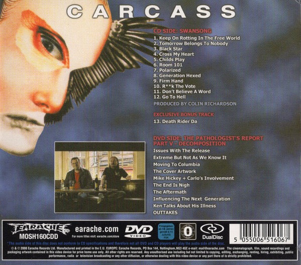 Image of Back Cover of CD - VG/VG - CARCASS, Swansong (Earache; MOSH160CDD, UK 2008 Reissue, Digipak, Sticker, Dual Disc CD/DVD), ,  - 3216481C