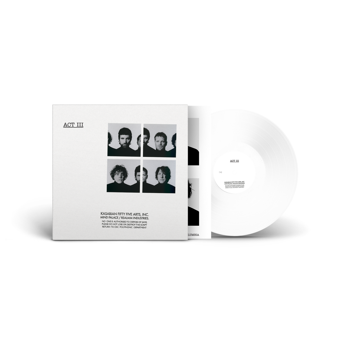 Image of Back Cover of LP - NEW/NEW - KASABIAN, 27 (Sony; 19958441651, UK 2026, White Vinyl), , Kasabian announce hotly anticipated 9th studio album, Act III. Releasing 4th Sept via Columbia Records. Draped in Serge’s instantly recognisable hazy vocals, the album is 10 tracks of guitar-driven, psyche-infused pop and 3 interludes. Packed to the brim with hooks and a strong dose of swagger, the album cements Kasabian as one of the UK’s most essential bands of the 21st century.  - 9410146C