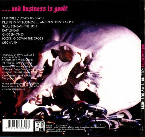 Image of Back Cover of CD - VG/VG+ - MEGADETH, Killing Is My Business... And Business Is Good! (Century Media; 9962302, Germany 2009 Reissue, Fold Out Sleeve, Inner), Corner Bump ,  - 3316002C