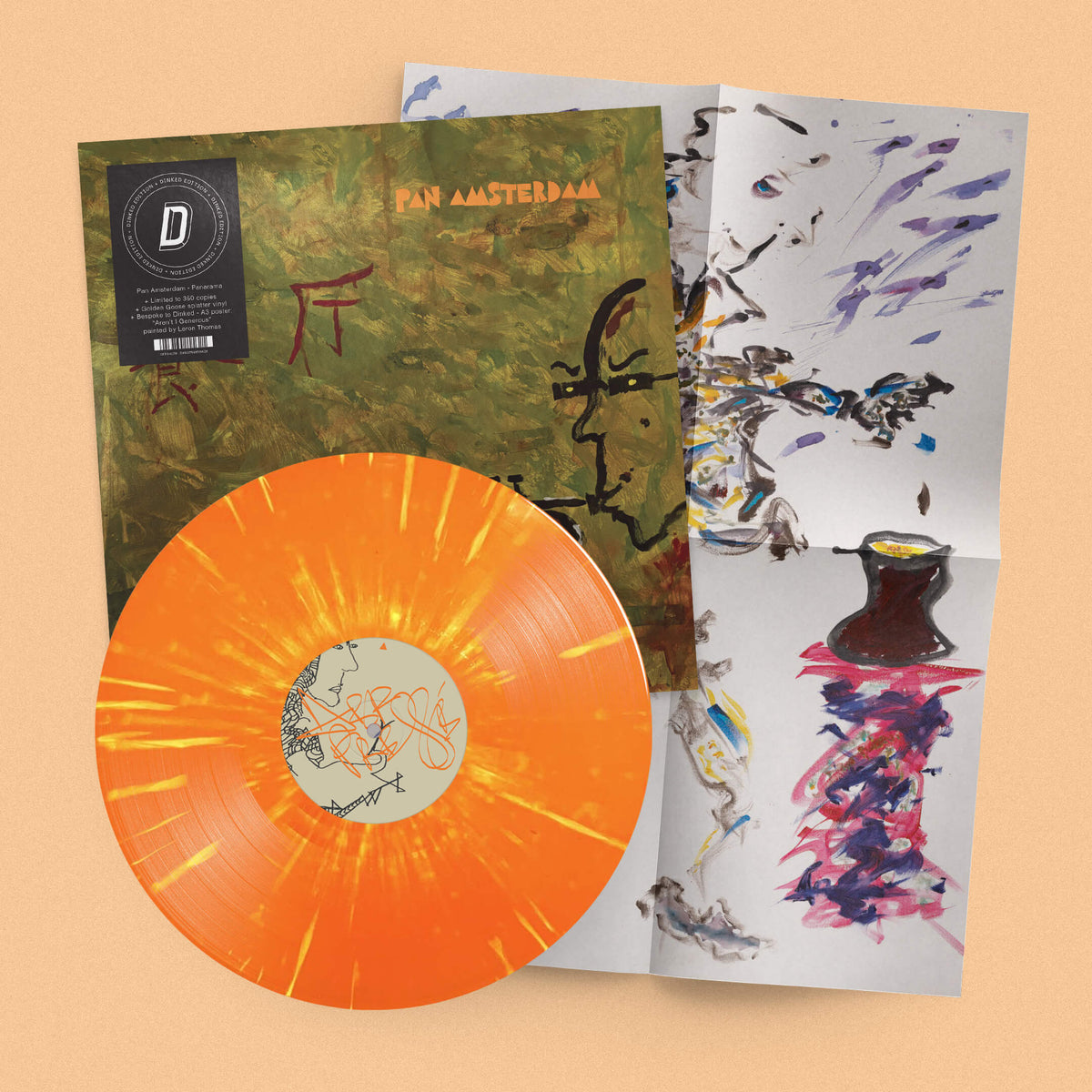Image of Front Cover of LP - NEW/NEW - PAN AMSTERDAM, Panarama - Dinked Edition (Def Pressé; DFPR34LPD, UK 2026, Golden Goose Splatter Vinyl, Limited Pressing of 350, Dinked Edition No. 434, Bespoke A3 folded poster - “Aren’t I Generous” painted by Leron Thomas.), , Trumpeter, rapper and sonic wanderer Pan Amsterdam (aka Leron Thomas) has carved out one of the most distinctive voices operating at the intersection of jazz and hip-hop today. The Houston-born, New York-based musician and composer releases his 
