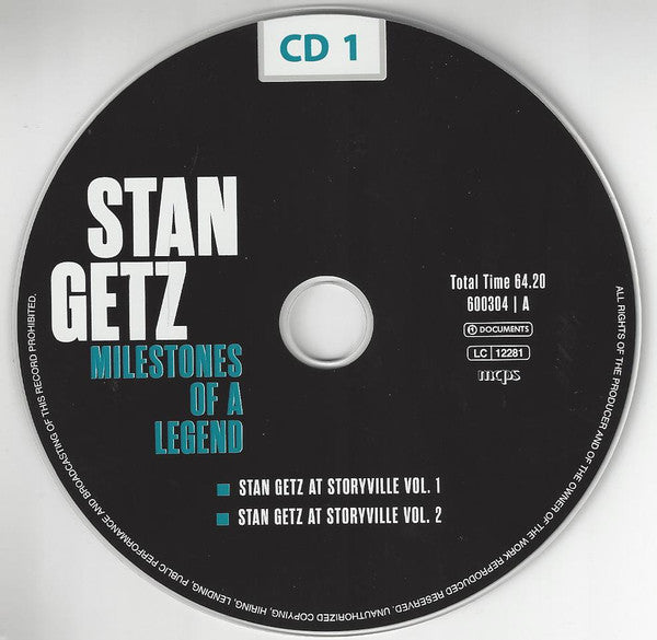 Image of Label Cover of 10xCD - VG+/VG+ - STAN GETZ, Milestones Of A Legend (The Intense Media; 600304, USA & Europe 2016, Box Set, Booklet), ,  - 3336004E